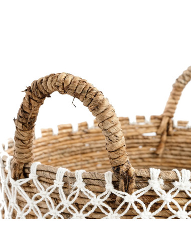 Panier macramé brodé en croix - Naturel Blanc - L