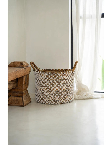 panier macramé brodé - Naturel Blanc - M