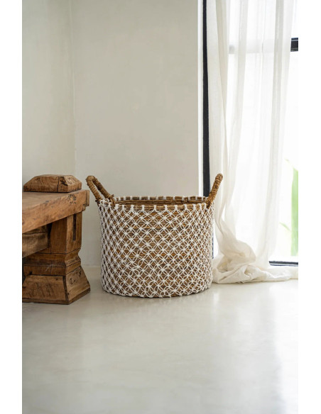 panier macramé brodé - Naturel Blanc - M