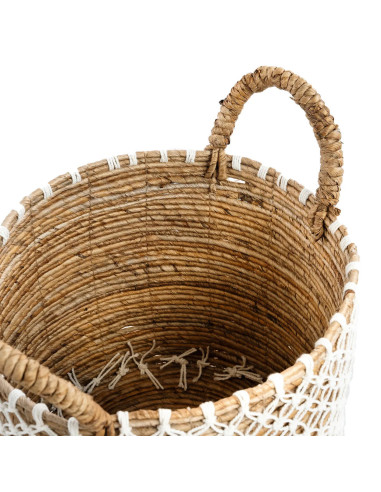 panier macramé brodé - Naturel Blanc - M