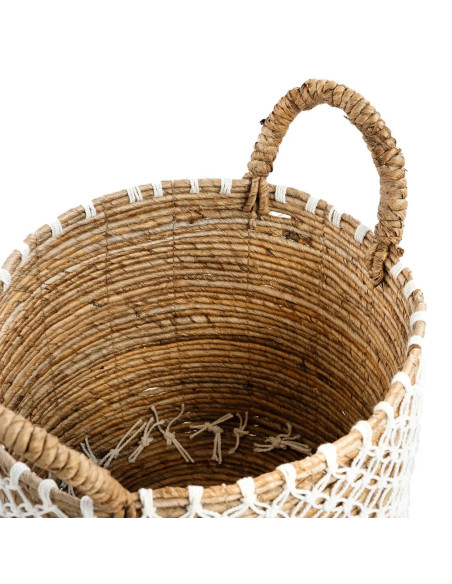 panier macramé brodé - Naturel Blanc - M