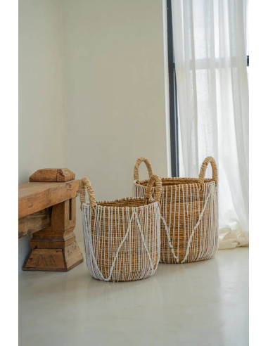 Panier macramé droit - Naturel Blanc - S