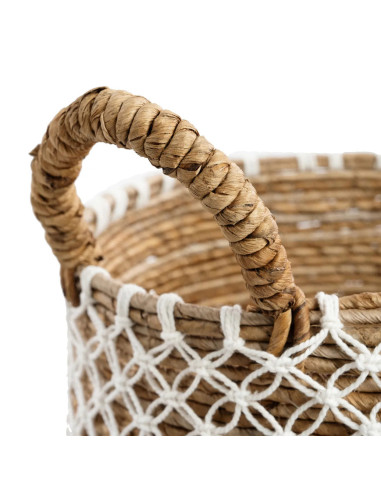 panier macramé brodé - Naturel Blanc - M