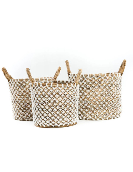panier macramé brodé - Naturel Blanc - M