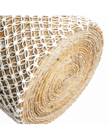 Panier macramé brodé en croix - Naturel Blanc - L