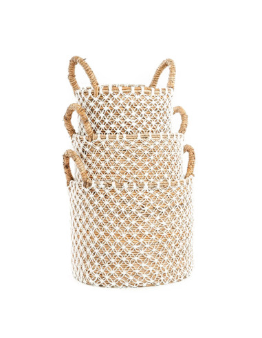 panier macramé brodé - Naturel Blanc - M