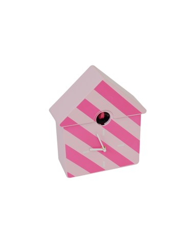 Horloge murale coucou rayures rose 24 x 27 x 9 cm