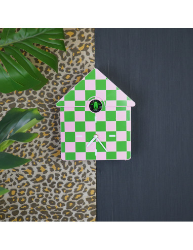 Horloge murale coucou - Motif - Vert/Rose - 24 x 27 x 9 cmHousevitamin 