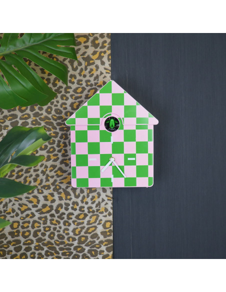 Horloge murale coucou - Motif - Vert/Rose - 24 x 27 x 9 cmHousevitamin 