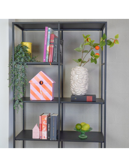 Horloge murale coucou rayures rose 24 x 27 x 9 cm