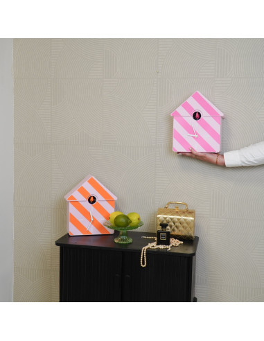 Horloge murale coucou - Motif - Orange/Rose - 24 x 27 x 9 cmHousevitamin 
