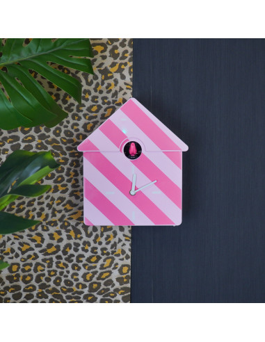 Horloge murale coucou rayures rose 24 x 27 x 9 cm
