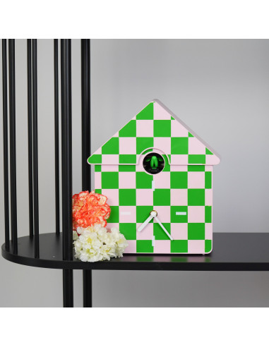 Horloge murale coucou - Motif - Vert/Rose - 24 x 27 x 9 cmHousevitamin 