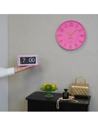 Horloge murale chiffres - Rose fluo - 30 x 30 x 4 cmHousevitamin 