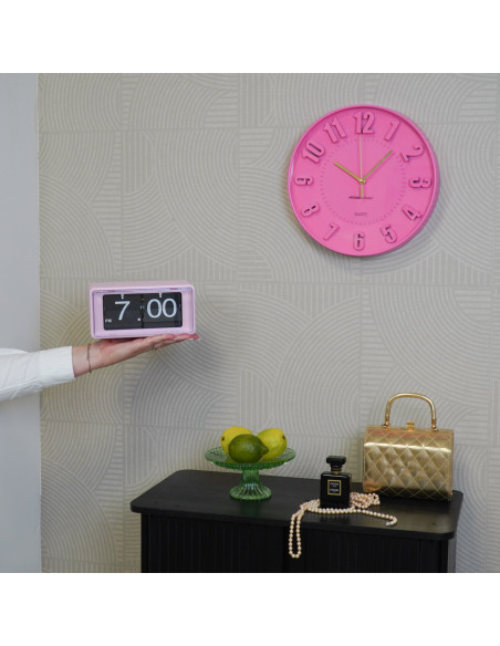 Horloge murale chiffres - Rose fluo - 30 x 30 x 4 cmHousevitamin 