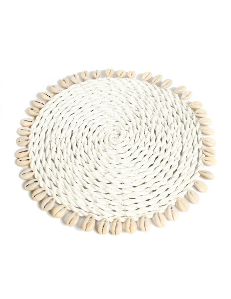 Dessous de plat Jonc de mer et coquillage  - Blanc