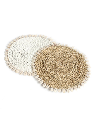 Dessous de plat Jonc de mer et coquillage  - Blanc