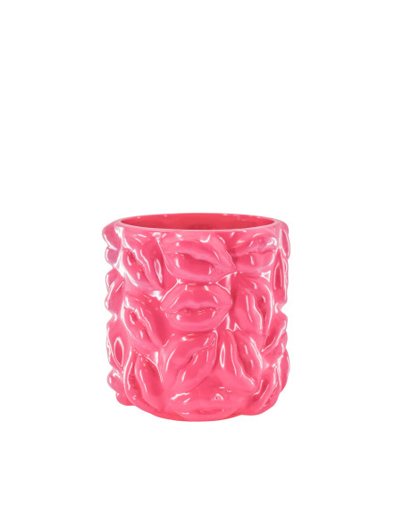 Pot - Bisous - C?ramique - Rose Fluo - 17,5x17,5x17,5cmHousevitamin 