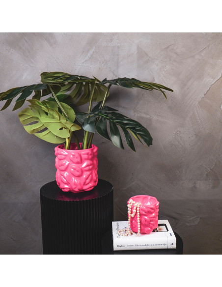 Pot - Bisous - C?ramique - Rose Fluo - 17,5x17,5x17,5cmHousevitamin 