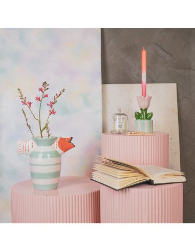 Vase - Poisson - Dolomite - Menthe/Blanc/Orange - 23x12,5x21cmHousevitamin 