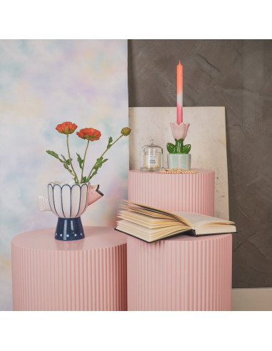 Vase - Poisson - Dolomite - Bleu/Blanc/Rose - 21x13,5x18cmHousevitamin 