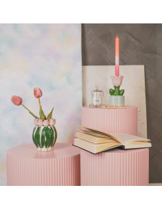 Vase - Tulipes - Dolomite - Rose clair/Vert - 12,5x12,5x16cmHousevitamin  2