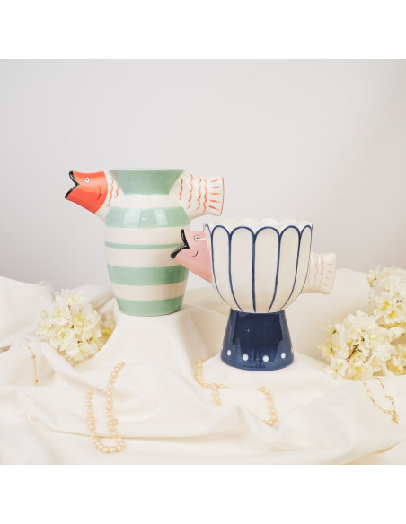 Vase - Poisson - Dolomite - Menthe/Blanc/Orange - 23x12,5x21cmHousevitamin 