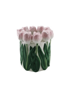 Vase - Tulipes - Dolomite - Rose clair/Vert - 15x15x14cmHousevitamin
