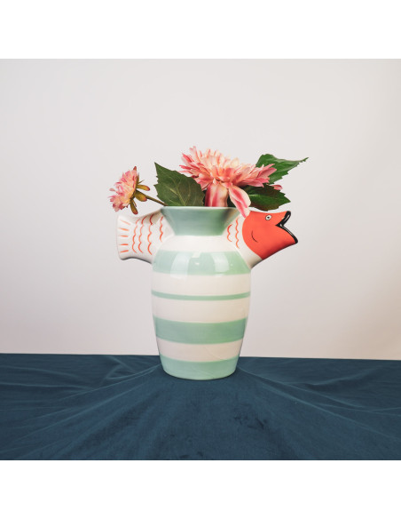 Vase - Poisson - Dolomite - Menthe/Blanc/Orange - 23x12,5x21cmHousevitamin 
