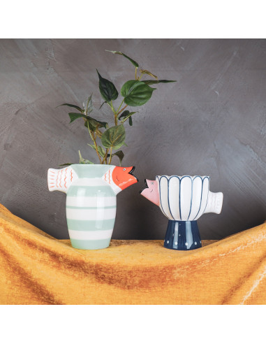 Vase - Poisson - Dolomite - Bleu/Blanc/Rose - 21x13,5x18cmHousevitamin 