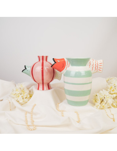 Vase - Poisson - Dolomite - Menthe/Blanc/Orange - 23x12,5x21cmHousevitamin 