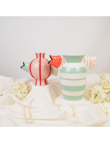 Vase - Poisson - Dolomite - Menthe/Blanc/Orange - 23x12,5x21cmHousevitamin 