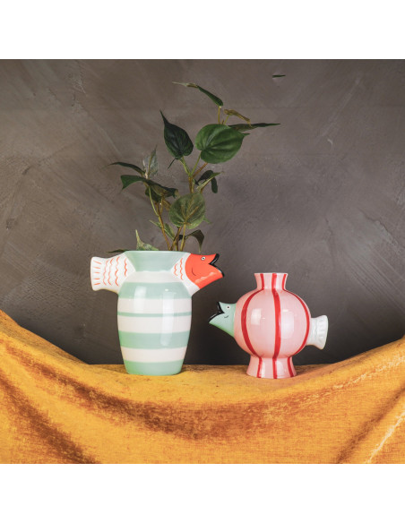 Vase - Poisson - Dolomite - Menthe/Blanc/Orange - 23x12,5x21cmHousevitamin 