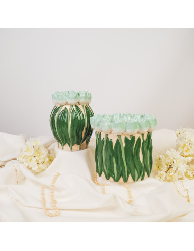 Vase - Tulipes - Dolomite - Menthe/Vert - 14x14x18cmHousevitamin