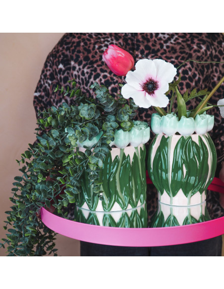 Vase - Tulipes - Dolomite - Menthe/Vert - 14x14x18cmHousevitamin  Vase - Tulipes - Dolomite - Menthe/Vert - 14x14x18cmHousevitamin