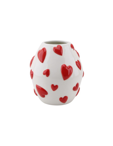 Vase - Vase ? fleurs Coeurs - Blanc/Rouge - 16x16x17,5cmHousevitamin