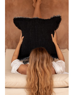 Housse de coussin ? franges azur - Bleu indienBazar Bizar 2