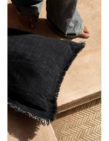 Housse de coussin ? franges azur - Bleu indienBazar Bizar