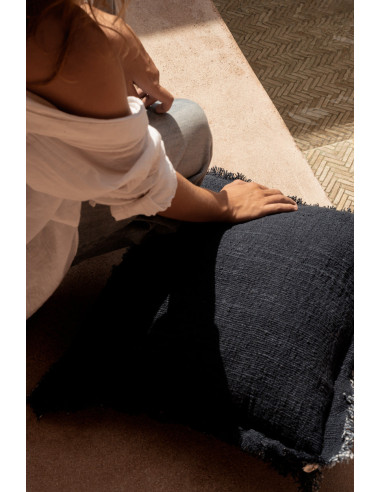 Housse de coussin ? franges azur - Bleu indienBazar Bizar