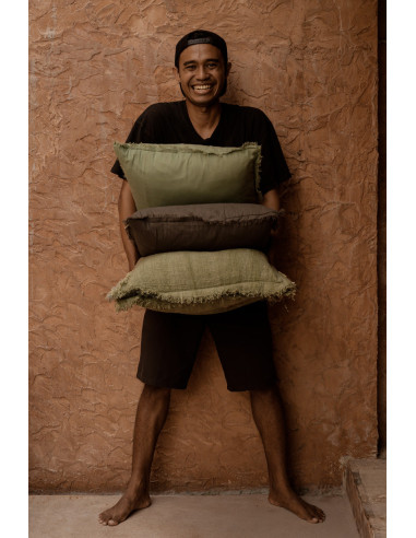 Housse de coussin ? franges jungle - VerteBazar Bizar