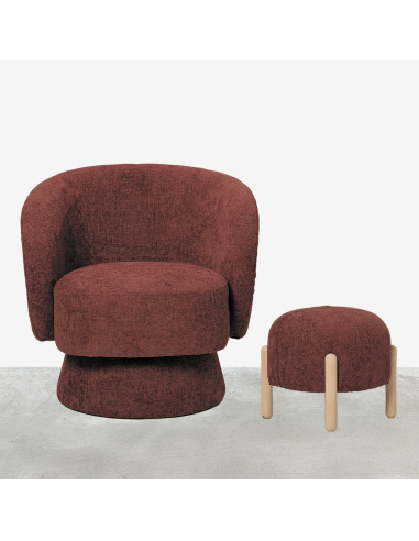 Fauteuil rondeur chenille tissé pivotant rouge opjet