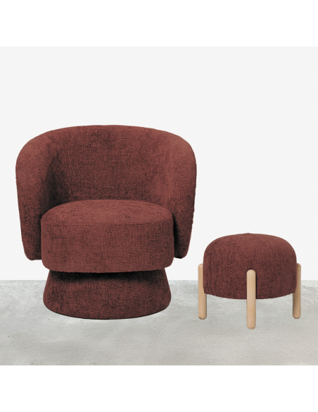 Fauteuil rondeur chenille tissé pivotant rouge opjet