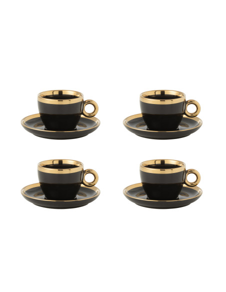 Boîte de 4 tasses et soucoupes en céramique noir/orJ-Line