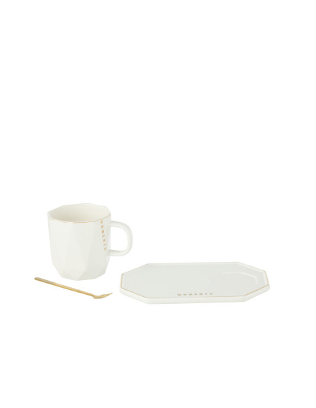 Tasse + Soucoupe + Cuillère Moments Céramique BlancJ-Line