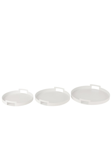 Ensemble de 3 plateaux ronds en métal blancJ-Line