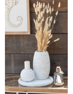 Porte-bougie Creta rond en ciment blanc grandJ-Line 2