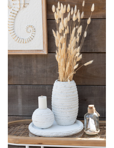 Porte-bougie Creta rond en ciment blanc grandJ-Line