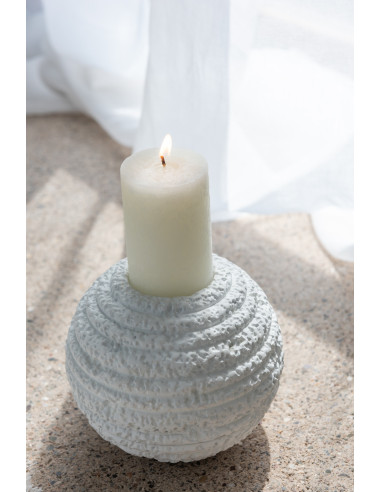 Porte-bougie Creta rond en ciment blanc grandJ-Line