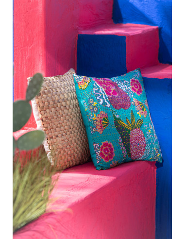 Coussin carré 1 côté en roseau/textile naturel petitJ-Line