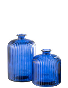 Vase Bouteille Rayure Verre Bleu GrandJ-Line51216